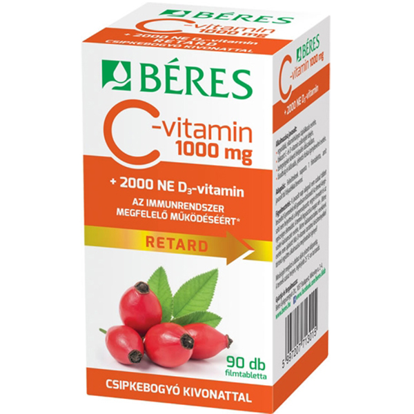 Béres C-vitamin 1000mg RETARD +csipkebogyó kivonat +2000NE D3-vitamin 90x