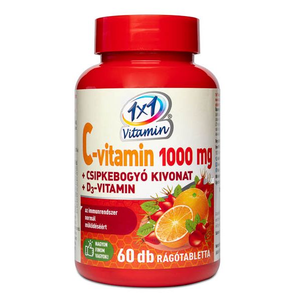 1X1 C-Vitamin 1000mg+D3+csipkebogyó rágótabletta narancs 60x